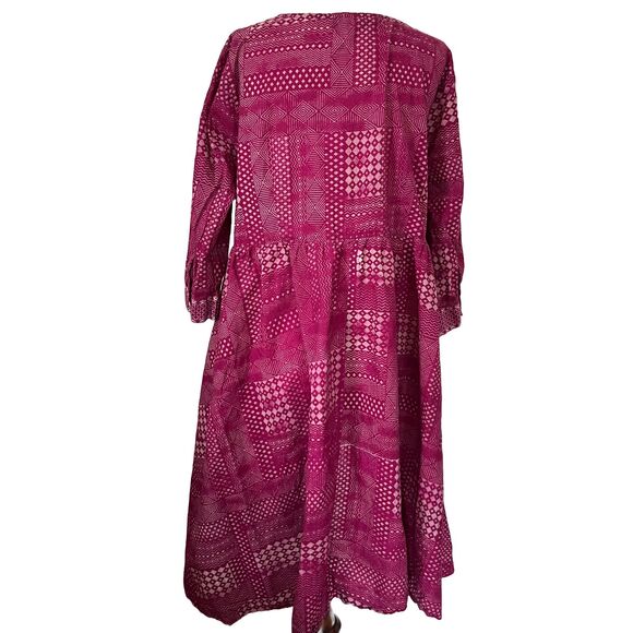 Burgundy Wrap Boho Folk Blockprint  Summer Dress 100% India Cotton M/L - Picture 5 of 12
